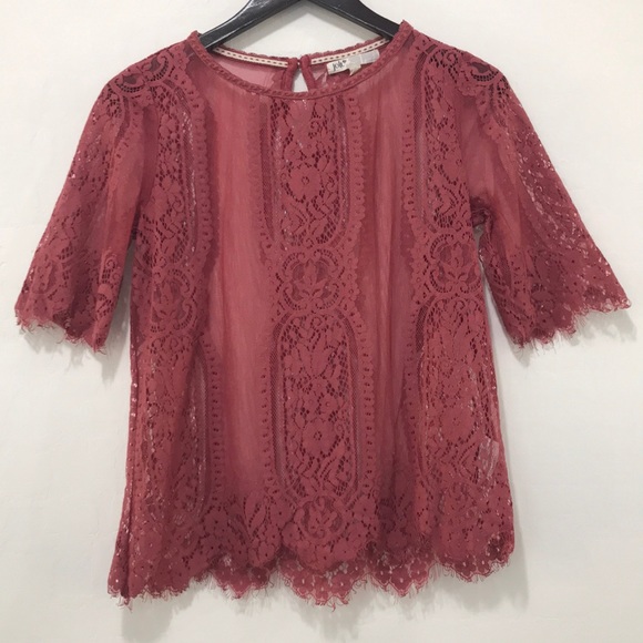 Boho Pink Crochet Lace Woven 3/4 Sleeves Blouse - Picture 6 of 8